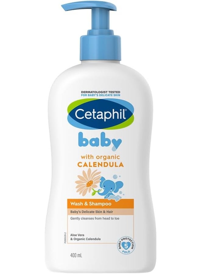 Cetaphil Baby Wash and Shampoo, Moisturizer gentle Cleanser, Foaming Wash with Organic Calendula, Unscented, 400ml - Image 1