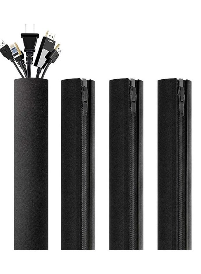 PROMASS Cable Management Sleeve, 19-20 Inch Cord Organizer System with Zipper for TV Computer Office Home Entertainment, Flexible Cable Sleeve Wrap Cover Wire Hider System (Black 4 pcs) - Image 1