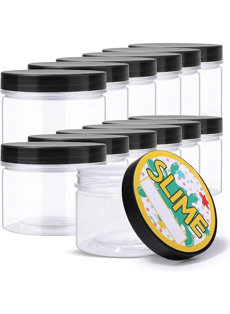 Opret 12 Pack 10oz Empty Slime Containers, Large Plastic Slime Jars with Lids and Labels Clear Storage Organizers for Slime Making, Food and Beauty Products, BPA Free - Image 1