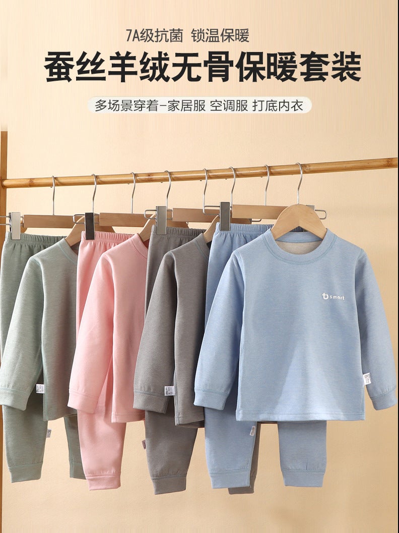 Unisex Children's Thickened Wool Silk Pajamas Set – Long Sleeve Thermal Underwear for Autumn - Image 5
