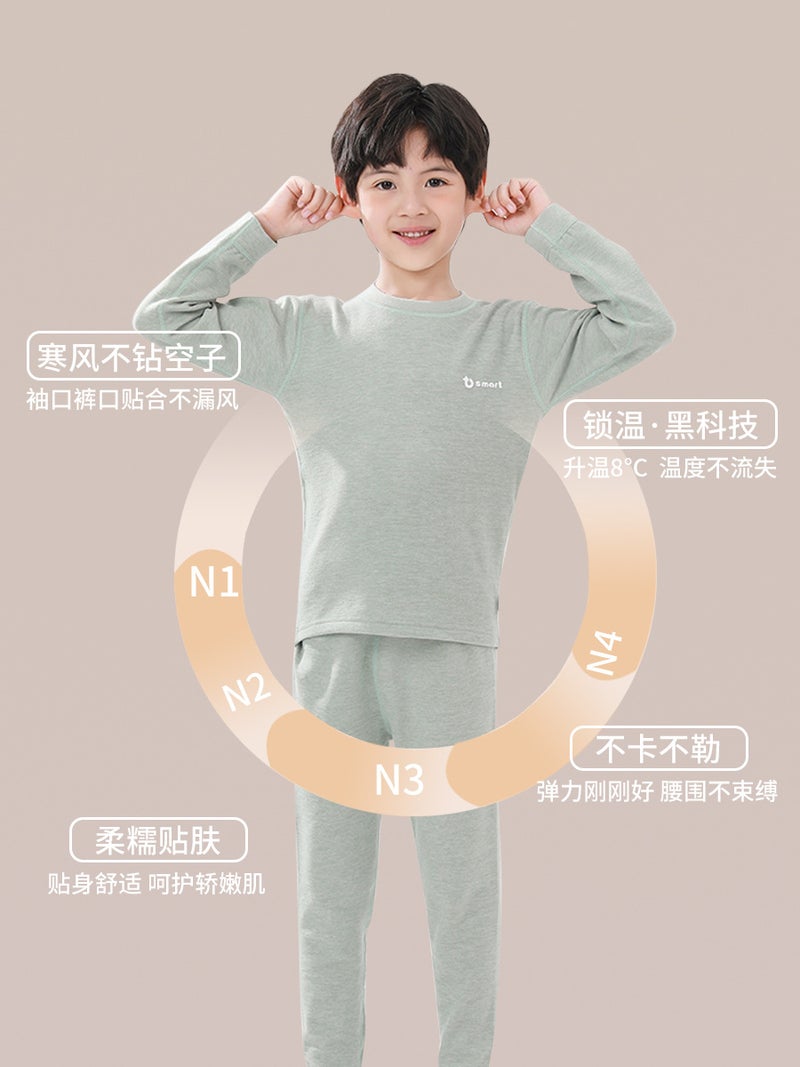 Unisex Children's Thickened Wool Silk Pajamas Set – Long Sleeve Thermal Underwear for Autumn - Image 3