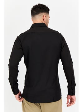 Scotch & Soda Men Modern Fit Plain Long Sleeve Dress Shirt, Black  - Image 2