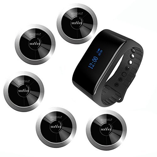 SINGCALL Wireless Calling System, Nurse Call System, 360 Degree Waterproof Pager Watch Receiver, No Screw Pager, Pack of 5 Pagers and 1 Receiver - Image 1