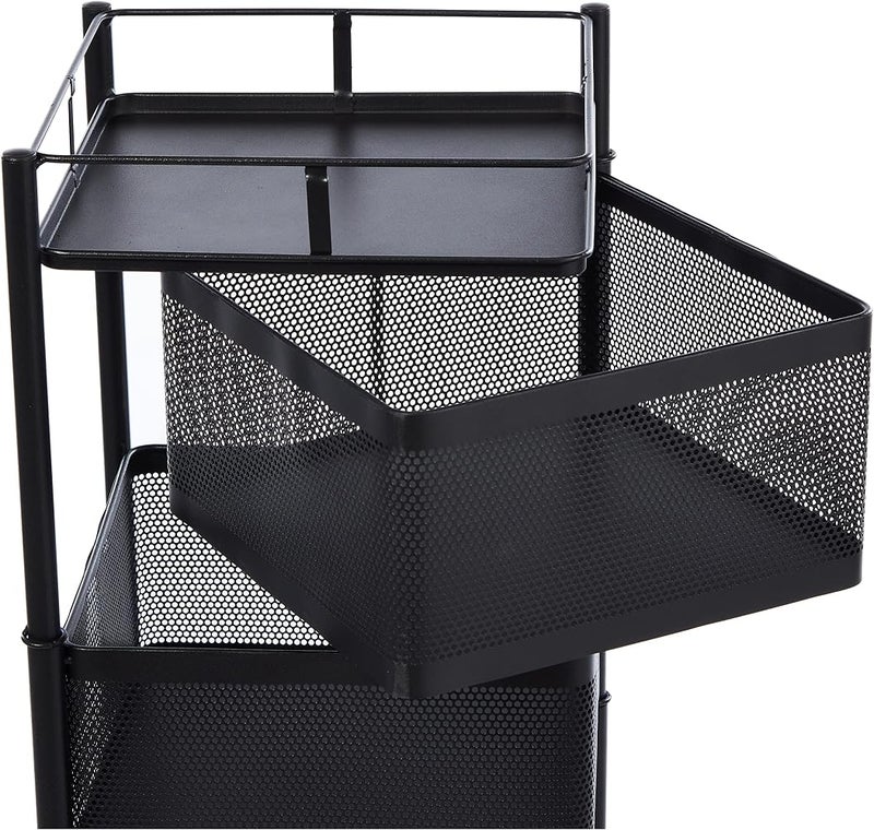 SHOWAY ECVV 360° Kitchen Rotating Vegetable Rack, Movable Floor-Standing 3 Layers Kitchen Storage Rack Trolleys, Household Storage Shelf with Hollow Mesh Basket for Kitchen Living Room Bathroom Bedroom - Image 5