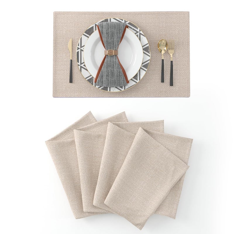 NATUS WEAVER Set of 4 Soft Caddice Faux Linen 2 Side Place Mats Heat Resistant Dining Table Place Mats Kitchen Table Mats 12 x 18 Natural Linen - Image 1