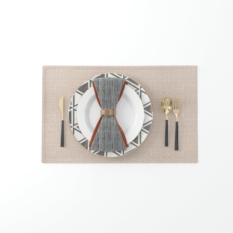 NATUS WEAVER Set of 4 Soft Caddice Faux Linen 2 Side Place Mats Heat Resistant Dining Table Place Mats Kitchen Table Mats 12 x 18 Natural Linen - Image 2