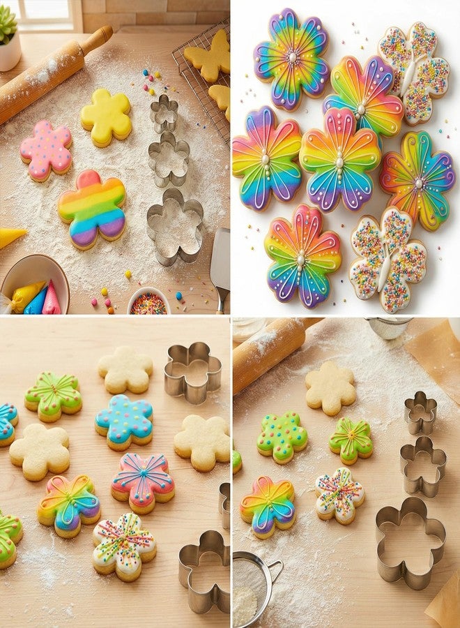 Xyembu 3 Pcs Flower Cookie Cutter Set, Stainless Steel Baking Tools, Five Petal Scalloped Edge Spring Flowers Cook Cutters Shapes Molds, Flower Fondant Cookie Cutters for Fondant, Biscuits, DIY Crafts - Image 3