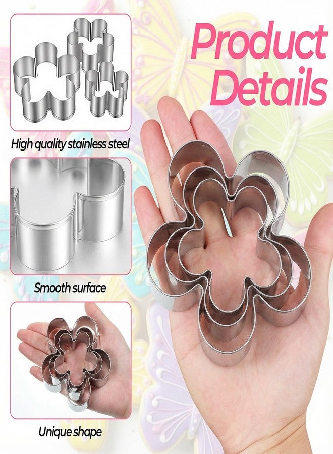 Xyembu 3 Pcs Flower Cookie Cutter Set, Stainless Steel Baking Tools, Five Petal Scalloped Edge Spring Flowers Cook Cutters Shapes Molds, Flower Fondant Cookie Cutters for Fondant, Biscuits, DIY Crafts - Image 2