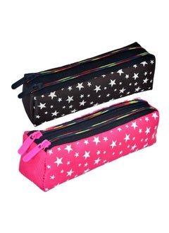 Kuber Industries Kuber Industries Pencil Pouch | Rexine Stationary Pouch |Pencil Utility Pouch | School Pencil Case for Kids |Pen-Pencil Box for Kids | 2 Zipper Pencil Organizer | Star Pencil Pouch | Pack of 2 | Multi  - Image 1