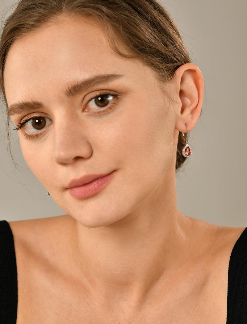 YL Halo Teardrop Dangle Drop Earrings 925 Sterling Silver Created Opal Leverback Jewelry for Women - Image 3