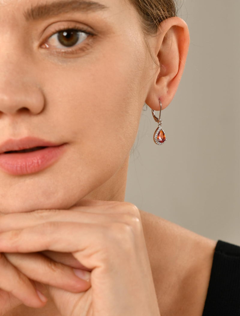 YL Halo Teardrop Dangle Drop Earrings 925 Sterling Silver Created Opal Leverback Jewelry for Women - Image 2
