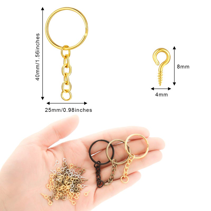 Hotop 360 Pcs Key Rings for Crafts Keychain Making Kit Including 90 Open Jump Rings Connectors,180 Small Screw Eye Pins Hooks for DIY Keychain Supplies(25 mm,Mixed Color) - Image 2
