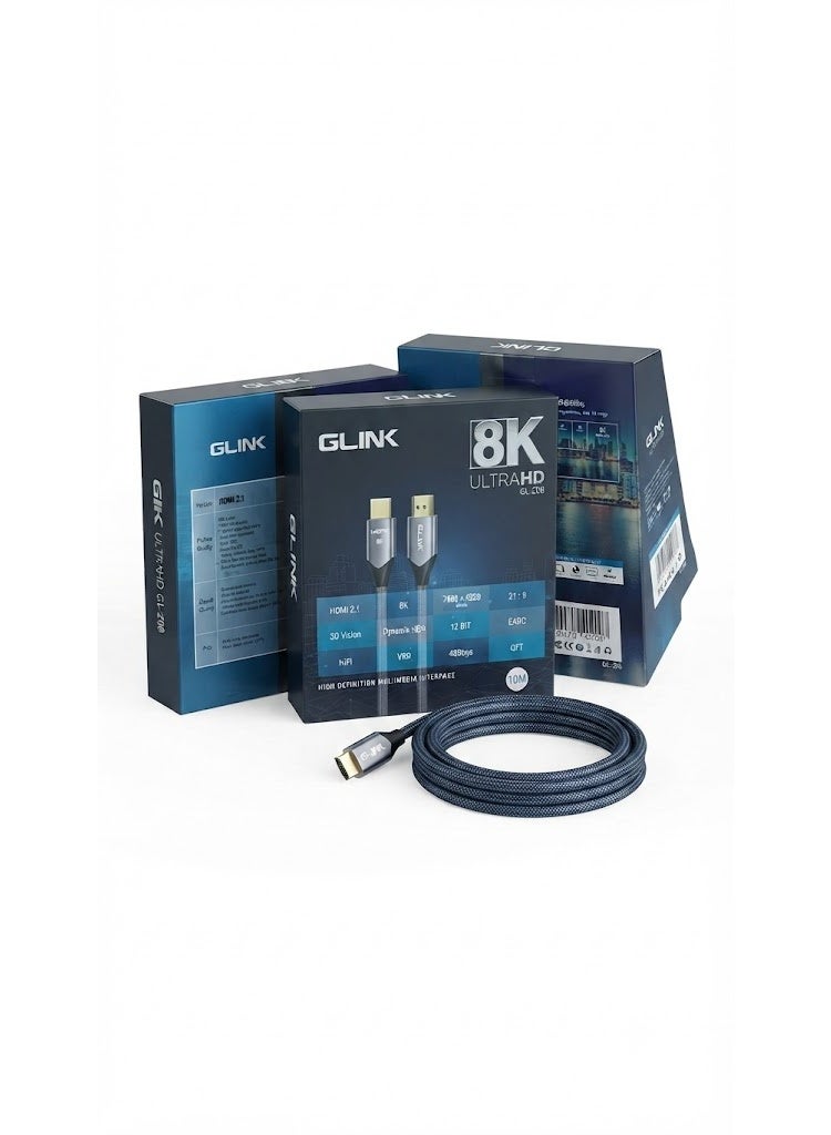كابل HDMI 2.1 من جلينك، دقة 8K فائقة الوضوح - 10 متر، موديل GL-208