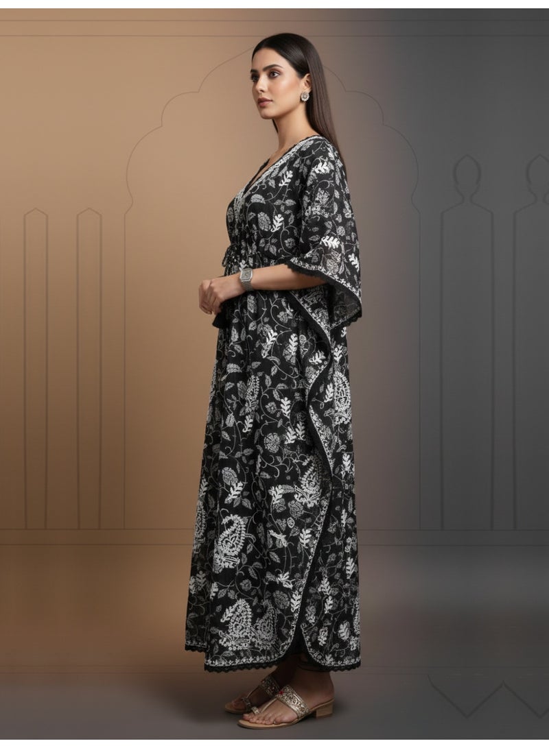 الايا كفتان مطرز يدويًا بتطريز شيكانكاري قطني - Image 3