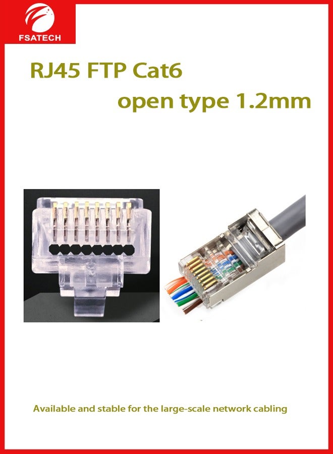 FSATECH 100 PCS in Can RJ45 FTP Cat6, Open type, 1.2mm 1U Connector 8P8C Ethernet Network  Cat5E Modular Network Cable Plug Connector - Image 1