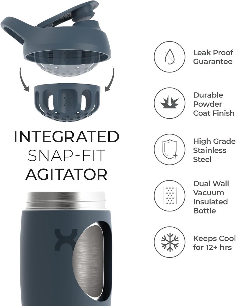 Promixx Pursuit Shaker Bottle Insulated Stainless Steel Water Bottle and Blender Cup, 18oz, Midnight Blue - Image 4