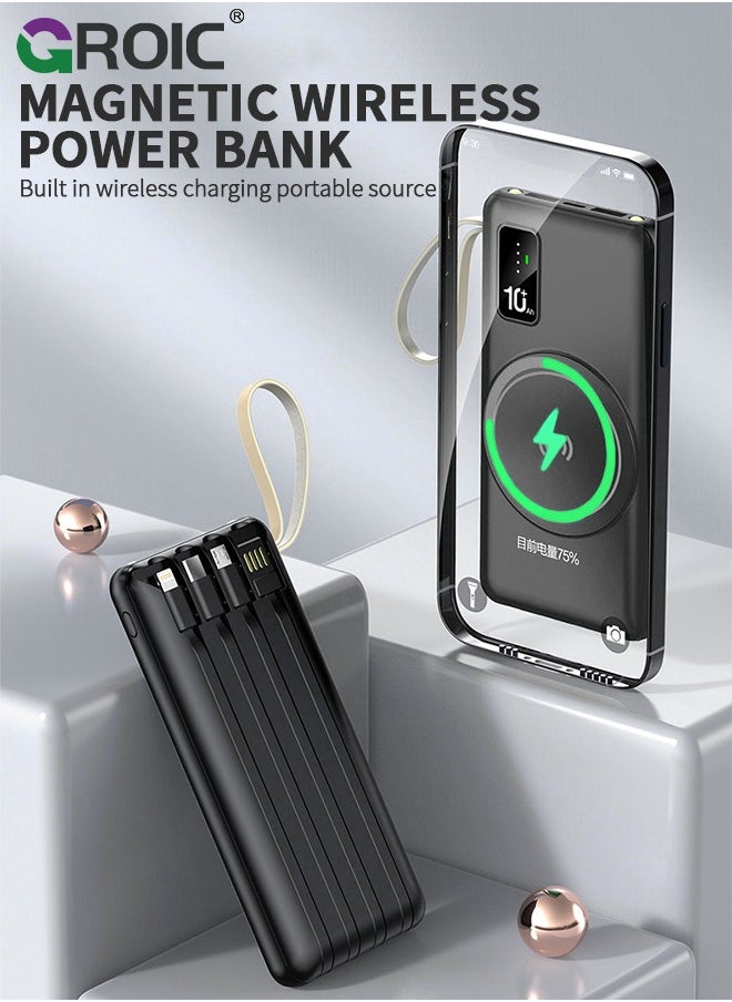 GROIC - Wireless Portable Charger 10000mAh, Magnetic Power Bank with Built-in Cables LED Display, Magsafe Battery Pack with Stand 22.5W PD Fast Charging for iPhone - Image 1