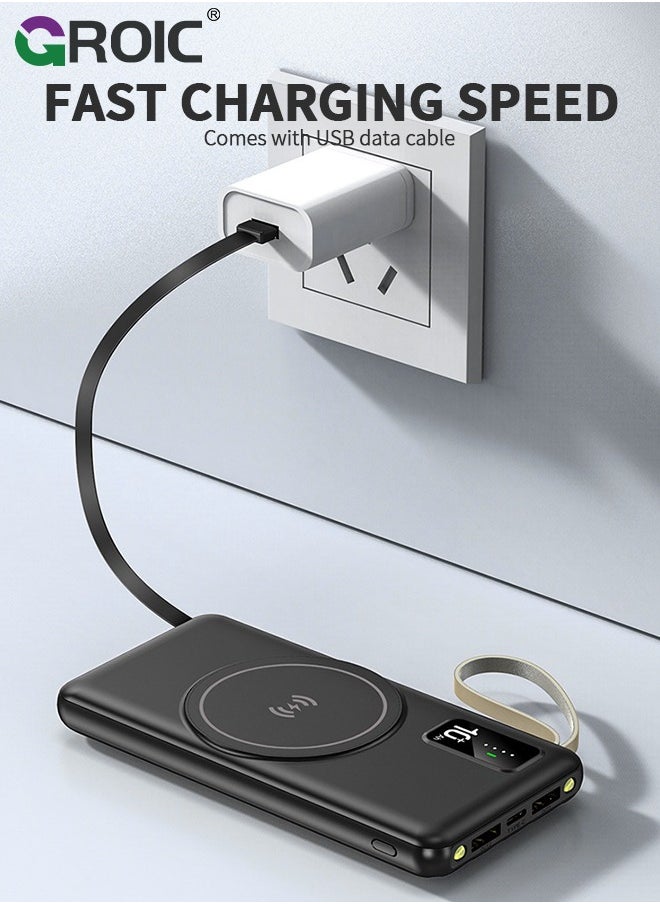 GROIC - Wireless Portable Charger 10000mAh, Magnetic Power Bank with Built-in Cables LED Display, Magsafe Battery Pack with Stand 22.5W PD Fast Charging for iPhone - Image 1