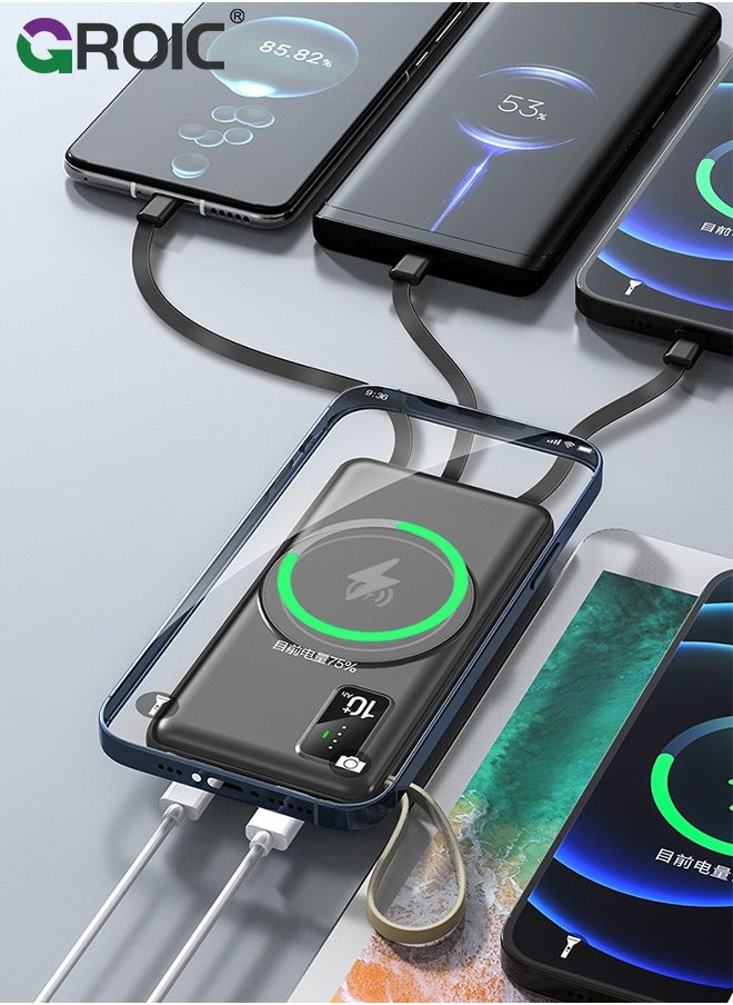 GROIC - Wireless Portable Charger 10000mAh, Magnetic Power Bank with Built-in Cables LED Display, Magsafe Battery Pack with Stand 22.5W PD Fast Charging for iPhone - Image 1