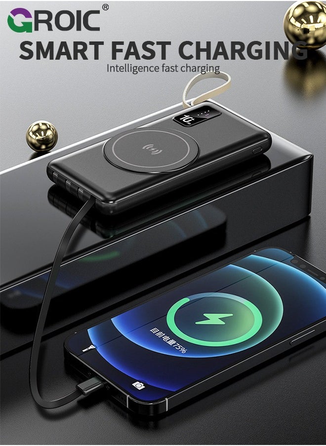 GROIC - Wireless Portable Charger 10000mAh, Magnetic Power Bank with Built-in Cables LED Display, Magsafe Battery Pack with Stand 22.5W PD Fast Charging for iPhone - Image 1