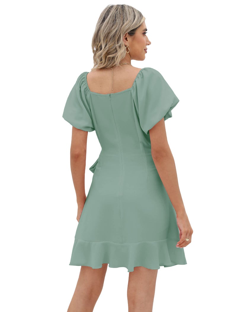 Sampeel Knee Length Dresses for Women Summer Country Concert Short Sleeve Saga Green Dress L - Image 4