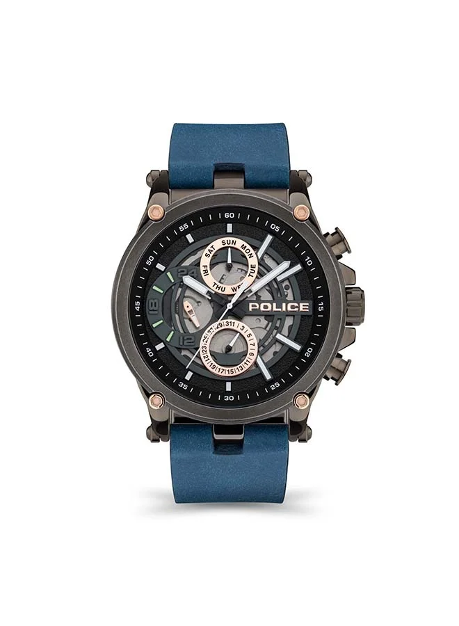 POLICE Taman Black Dial Blue Leather Strap Chronograph Watch for Men 47mm