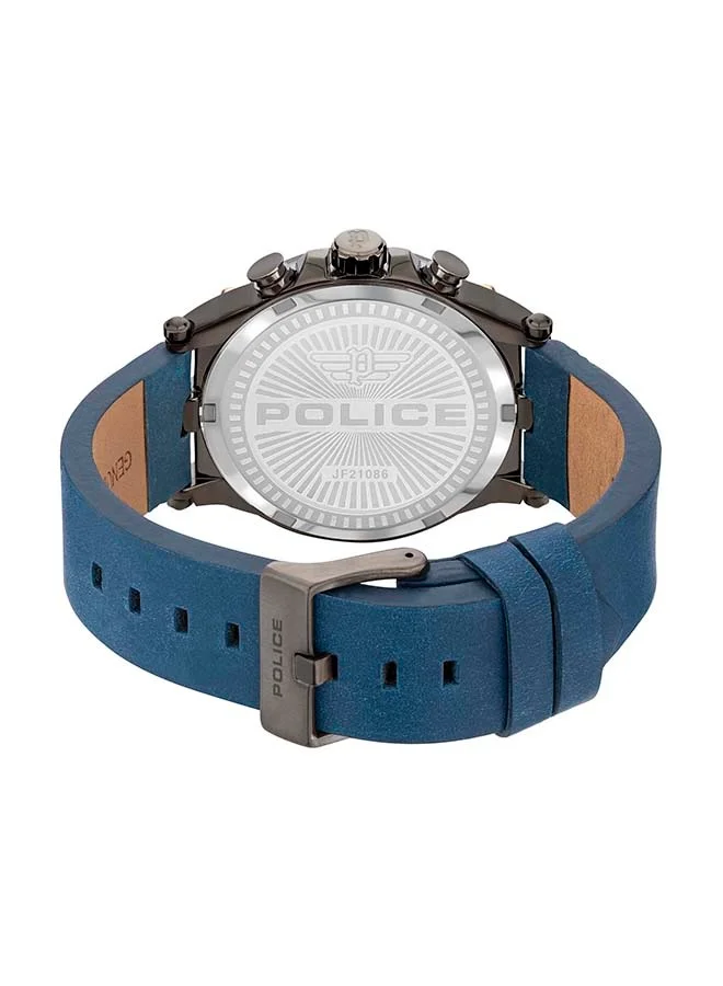POLICE Police Taman Black Dial Blue Leather Strap Multifunction Watch for Men, 47mm