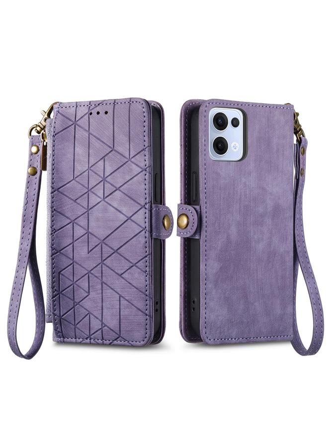 S-TOP Case For OPPO Reno13 Pro Geometric Zipper Wallet Side Buckle Leather Phone Case - Image 2