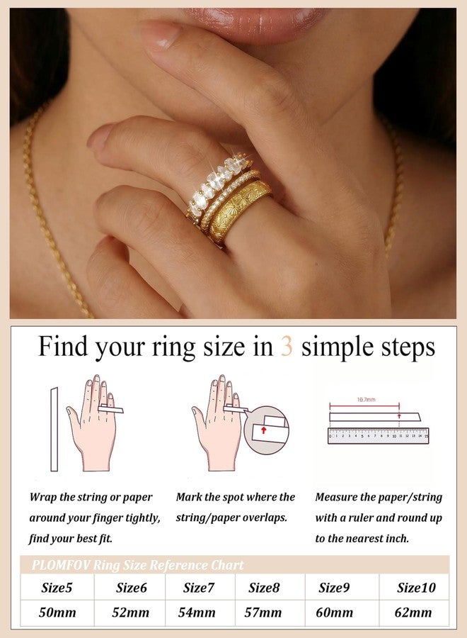 PLOMFOV Stackable Gold Rings for Women Non Tarnish Chunky Cubic Zirconia 14K Gold Plated Ring Set Stack Dainty Statement Promise Wedding Bands Engagement Rings for Women Size 5-10, Metal, Cubic - Image 5