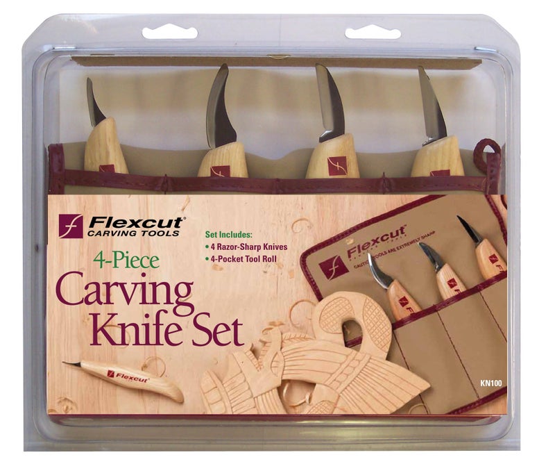 Flexcut Wood Carving Tools Set 4 Piece Carving Knife Set KN100 Whittling Knives Include Solid Ash Handle