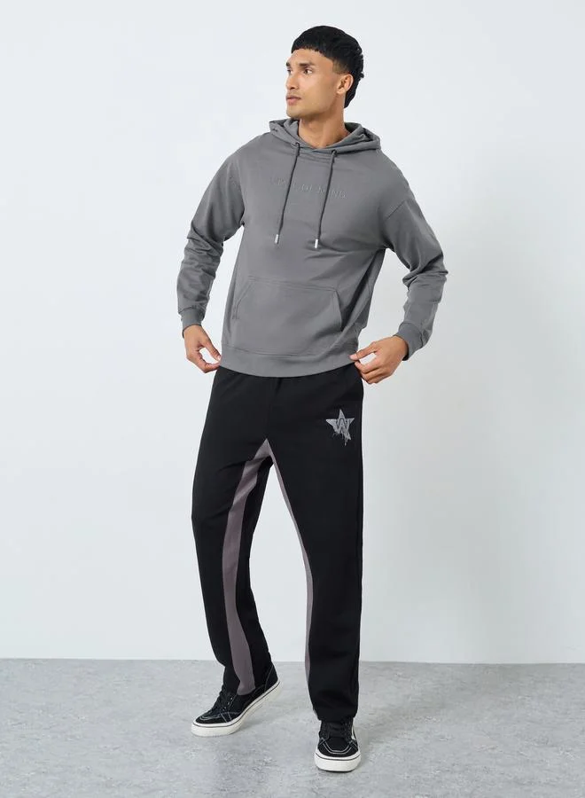 Styli Styli Grey Embroidered Relaxed Fit Hoodie