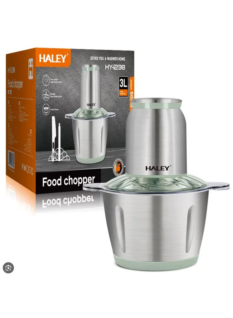 Haley مفرمة طعام - قوة 500 واط ووعاء من الفولاذ المقاوم للصدأ سعة 3 لتر لتقطيع الطعام بكفاءة - Image 1