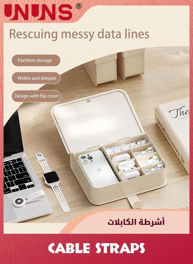 UNUNS Plastic Cable Organizer Box,Charging Cable Organizer With 8 Compartments,Book Shaped Cord Organizer Box,Small Desk Electronic Accessories Storage Organizer - Image 2