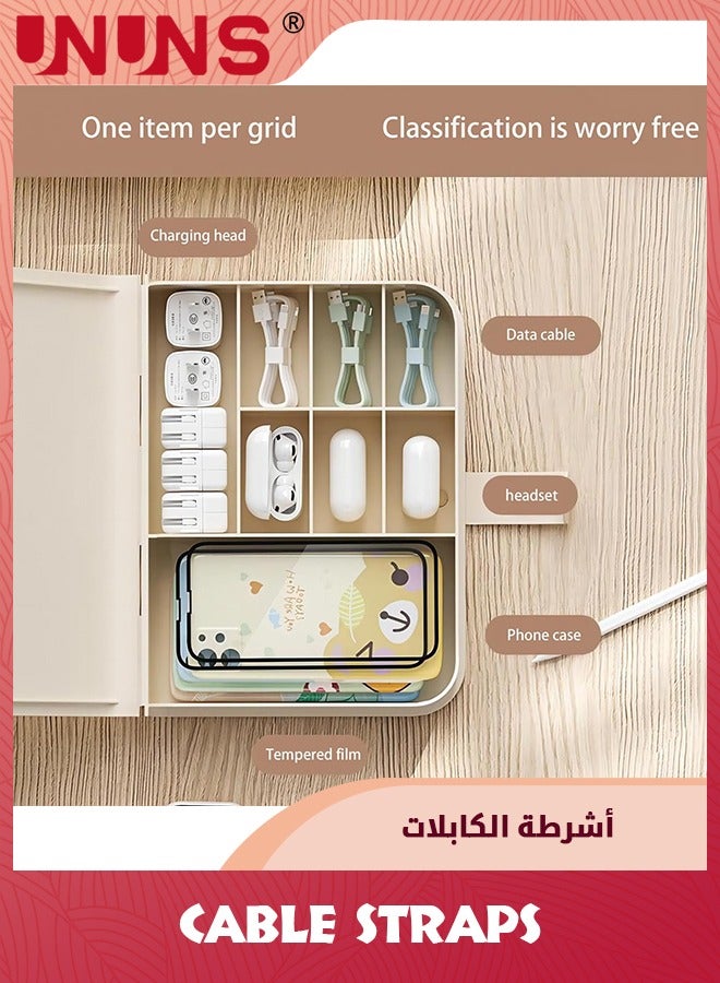UNUNS Plastic Cable Organizer Box,Charging Cable Organizer With 8 Compartments,Book Shaped Cord Organizer Box,Small Desk Electronic Accessories Storage Organizer - Image 3