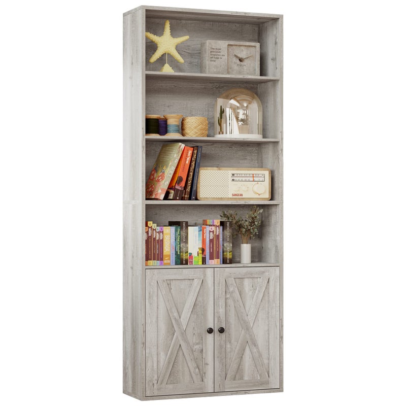 IRONCK Industrial Bookshelves and Bookcases with Doors Floor Standing 6 Shelf Display Storage Shelves 70 in Tall Bookcase for Home Office Living Room