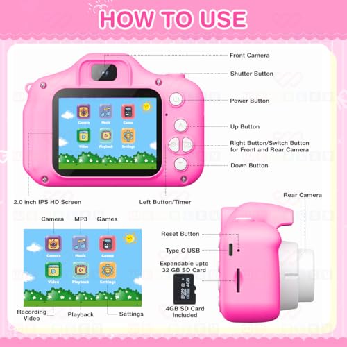 Wembley Unicorn 48MP Kids Digital Camera with Video Recorder | 2-Inch Screen & 4GB SD Card | Birthday Gift for Boys & Girls Ages 5-10 | Mini Camera for Fun Photo & Video | Best Toy Camera for Kids - Image 4