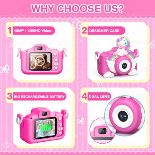 Wembley Unicorn 48MP Kids Digital Camera with Video Recorder | 2-Inch Screen & 4GB SD Card | Birthday Gift for Boys & Girls Ages 5-10 | Mini Camera for Fun Photo & Video | Best Toy Camera for Kids - Image 5