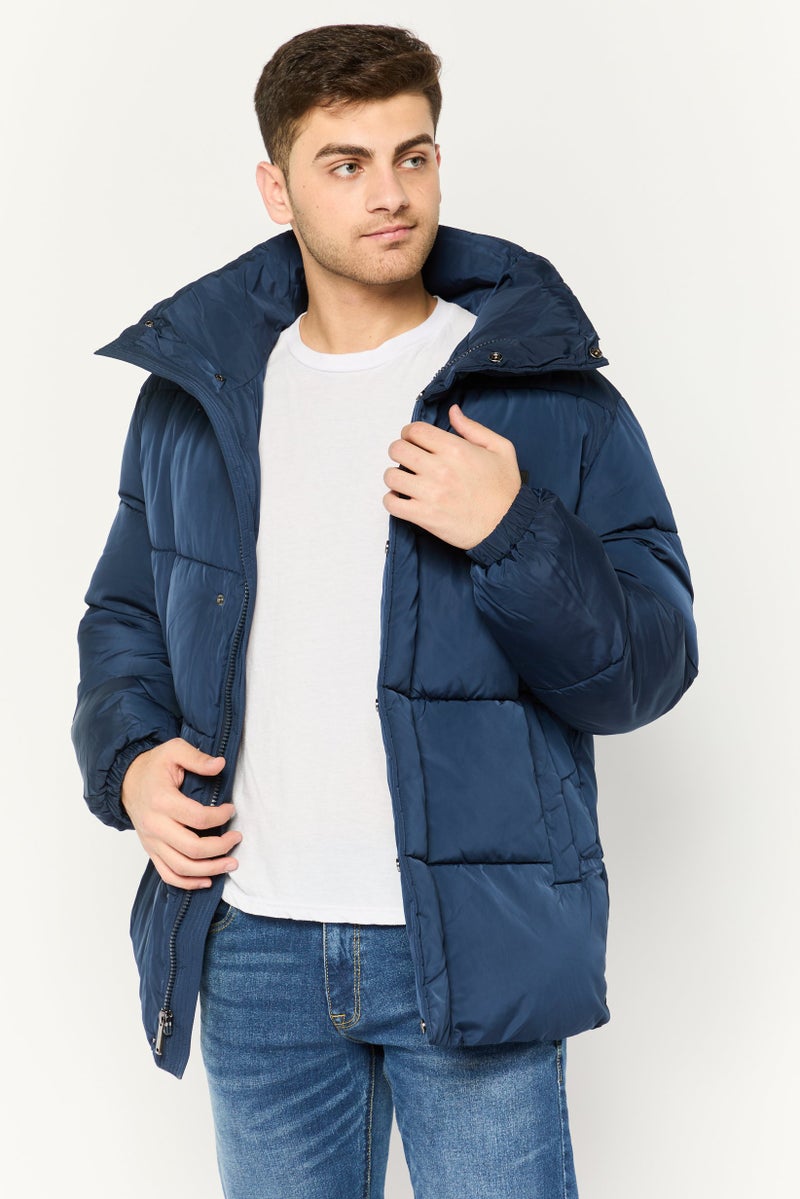 Michael Kors Men Brand Logo Puffer Jacket, Navy - Image 1