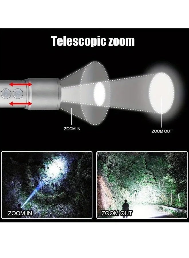 New Led Strong Light Flashlight USB Charging Multi Functional Telescopic Zoom Outdoor Camping Night Fishing Emergency Flashlight With 3 Modes+4 Cob Modes, Equipped With Red, Green, And Blue，White La  - Image 3