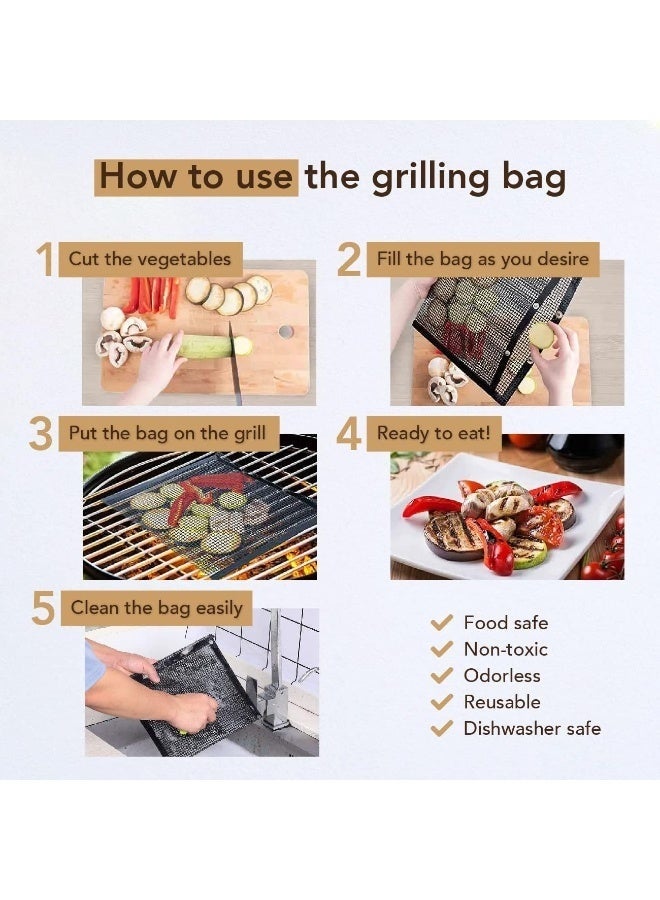 حقيبة شبكية كبيرة للشواء - حقيبة خبز وشواء غير لاصقة من مادة PTFE، مقاومة للحرارة، قابلة لإعادة الاستخدام، سهلة التنظيف، مثالية للشواء والطهي في الهواء الطلق 24×16 سم - Image 2