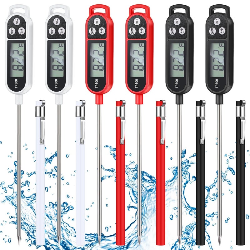 Copkim 6 Pcs Meat Food Thermometer Food with Probe Water Liquid Instant Read Digital Thermometer Kitchen Cooking Supplies for Cooking BBQ Milk Yogurt (Black,White,Red) - Image 1