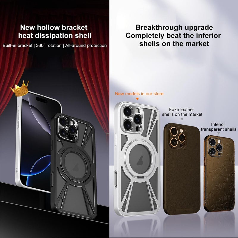 HuHa Case Cover For iPhone 12 Pro Max Cooling Hollow Metal Holder MagSafe Phone Case(Black) - Image 2
