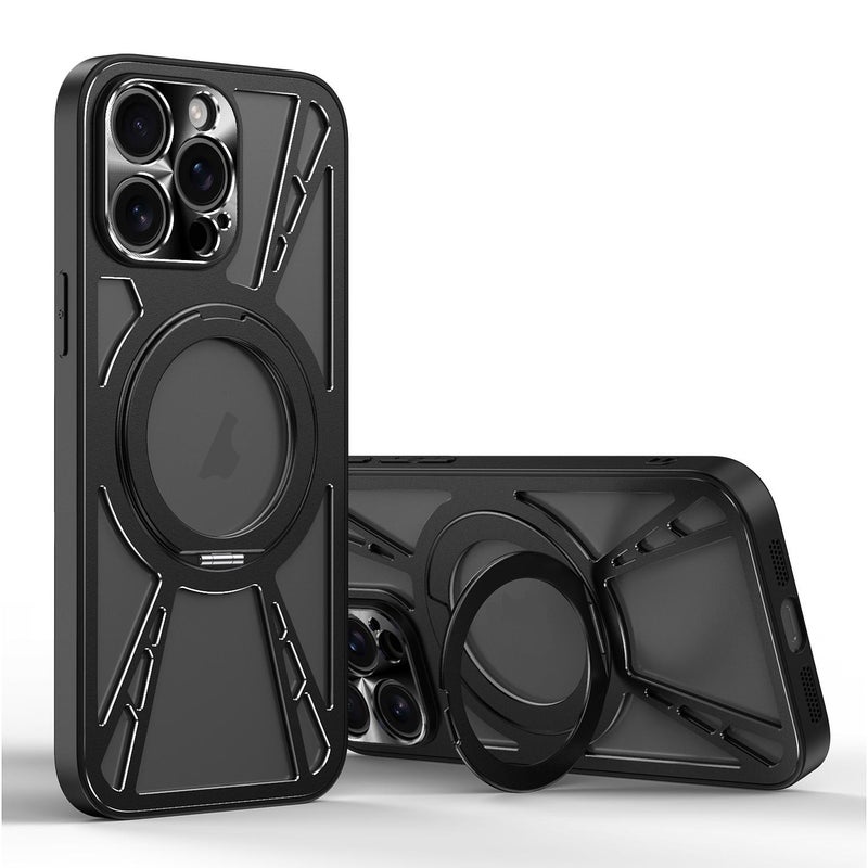 HuHa Case Cover For iPhone 12 Pro Max Cooling Hollow Metal Holder MagSafe Phone Case(Black) - Image 1