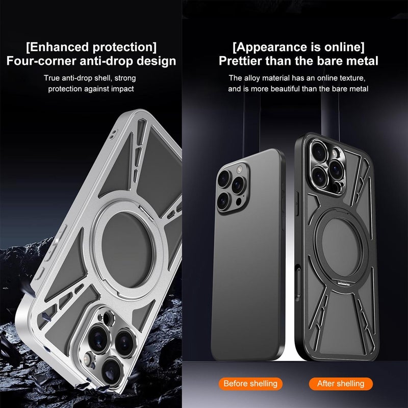 HuHa Case Cover For iPhone 12 Pro Max Cooling Hollow Metal Holder MagSafe Phone Case(Black) - Image 5