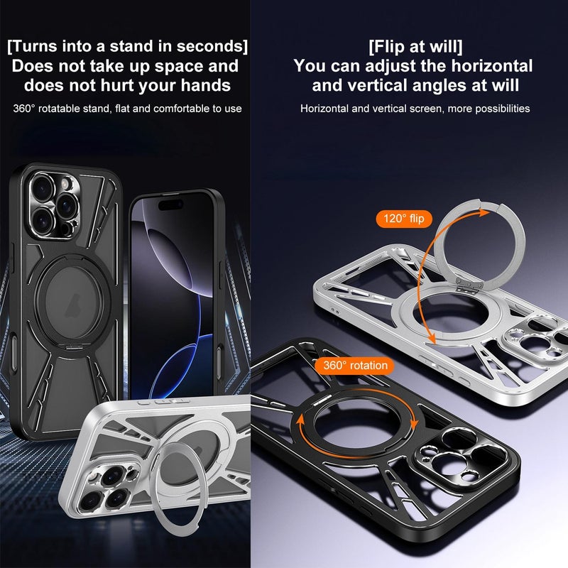 HuHa Case Cover For iPhone 12 Pro Max Cooling Hollow Metal Holder MagSafe Phone Case(Black) - Image 3