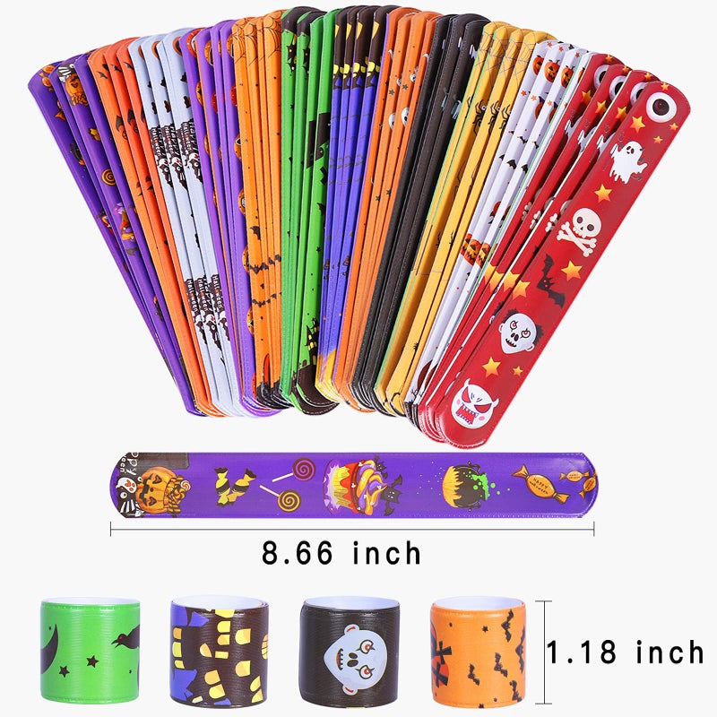 Max Fun 48pcs Halloween Slap Bracelets Halloween Party Favors Halloween Toys for Kids Halloween Party Favor Halloween Treat Bags Gifts Birthday Party (Halloween) - Image 2