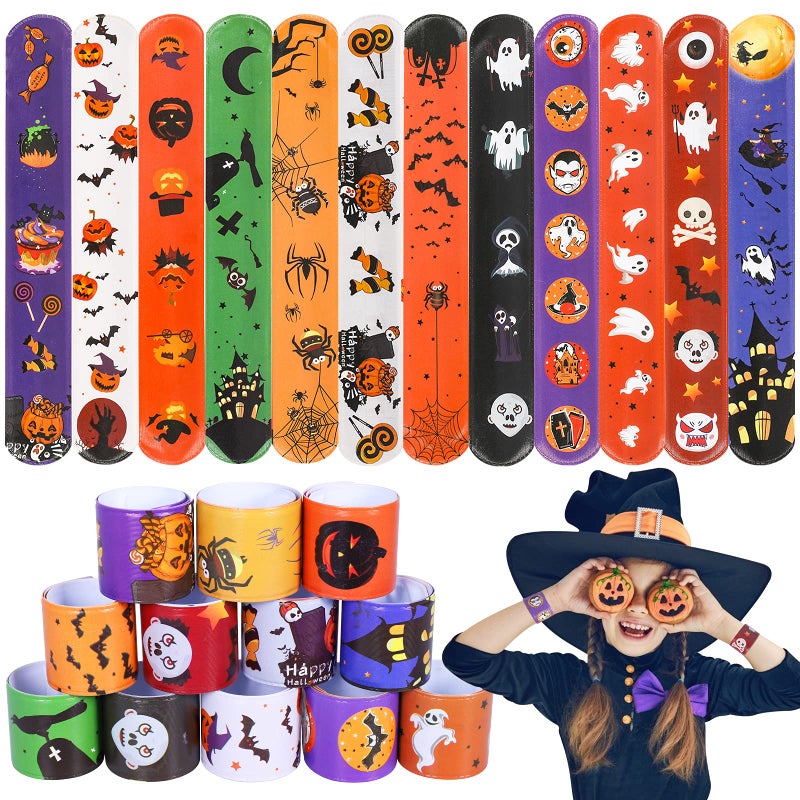 Max Fun 48pcs Halloween Slap Bracelets Halloween Party Favors Halloween Toys for Kids Halloween Party Favor Halloween Treat Bags Gifts Birthday Party (Halloween) - Image 1