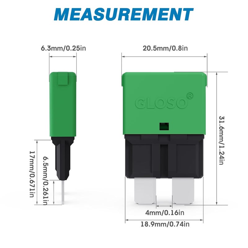 GLOSO E37 Auto Reset Low Profile ATC/ATO Circuit Breaker - 30A (1 Pack) - Image 2