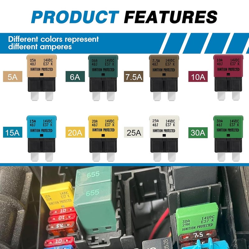 GLOSO E37 Auto Reset Low Profile ATC/ATO Circuit Breaker - 30A (1 Pack) - Image 3