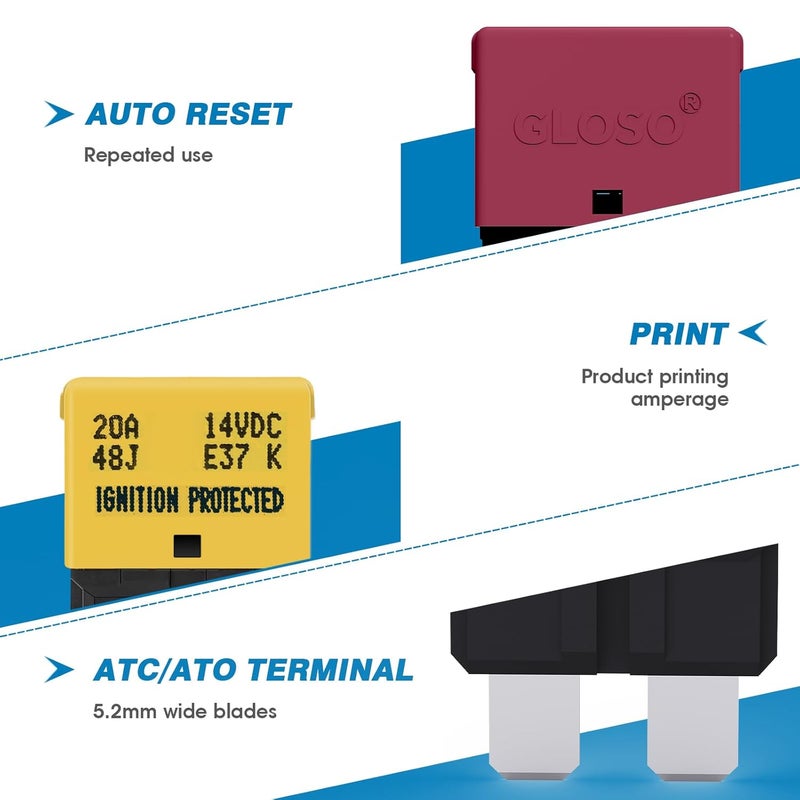GLOSO E37 Auto Reset Low Profile ATC/ATO Circuit Breaker - 30A (1 Pack) - Image 4